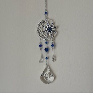 Silver and Blue Sun Moon Hanging Ornament
